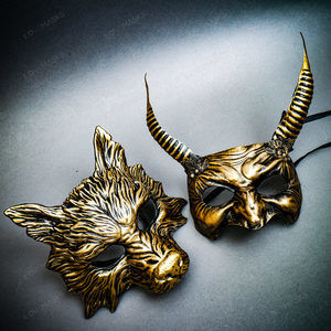 Animal Gold Wolf Halloween Party Mask Devil Horns Couple Mask Party Scary Mask